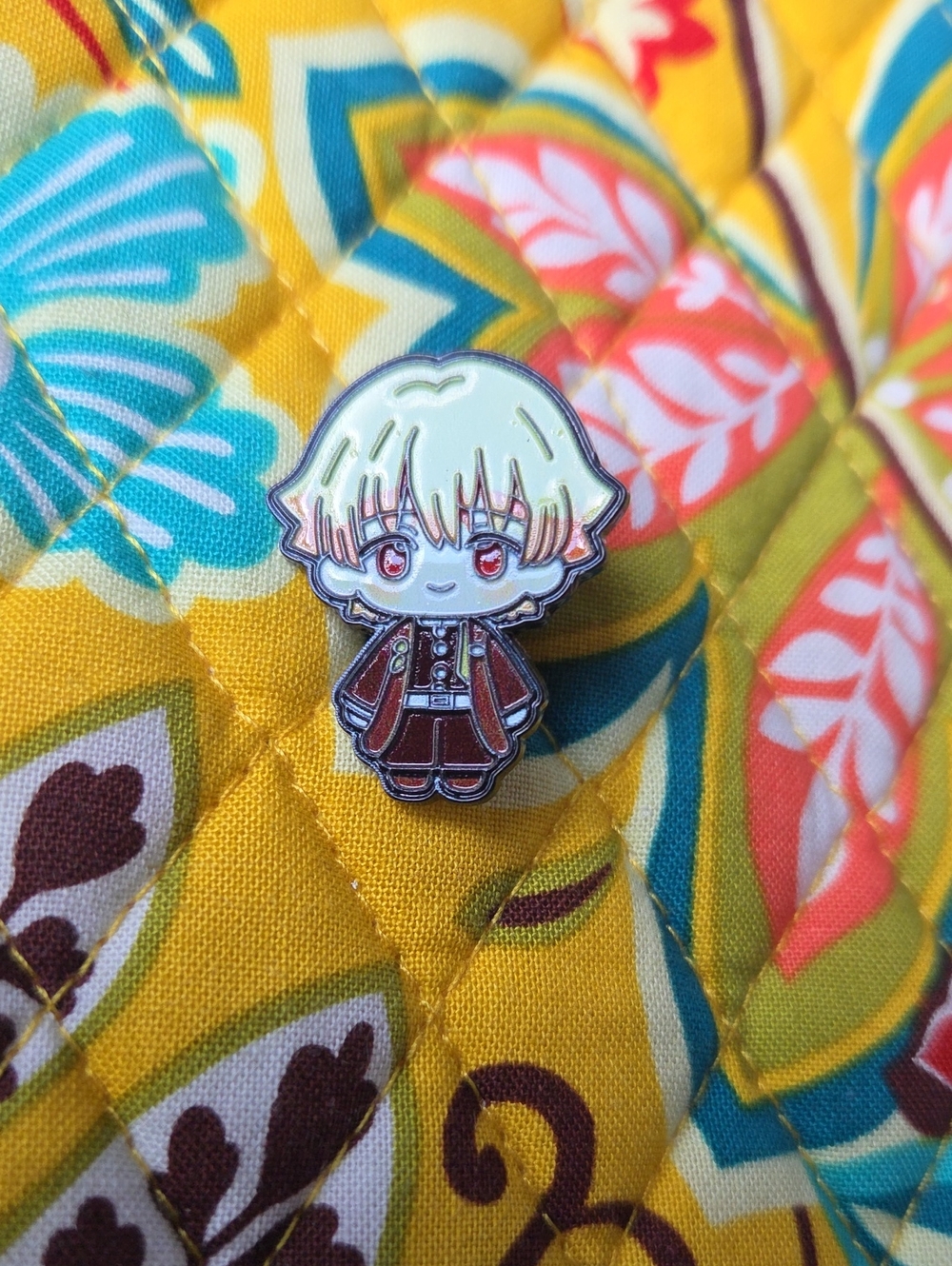 Cute Blonde Anime Character Enamel Pin - Blonde and Brown Demon Slayer
